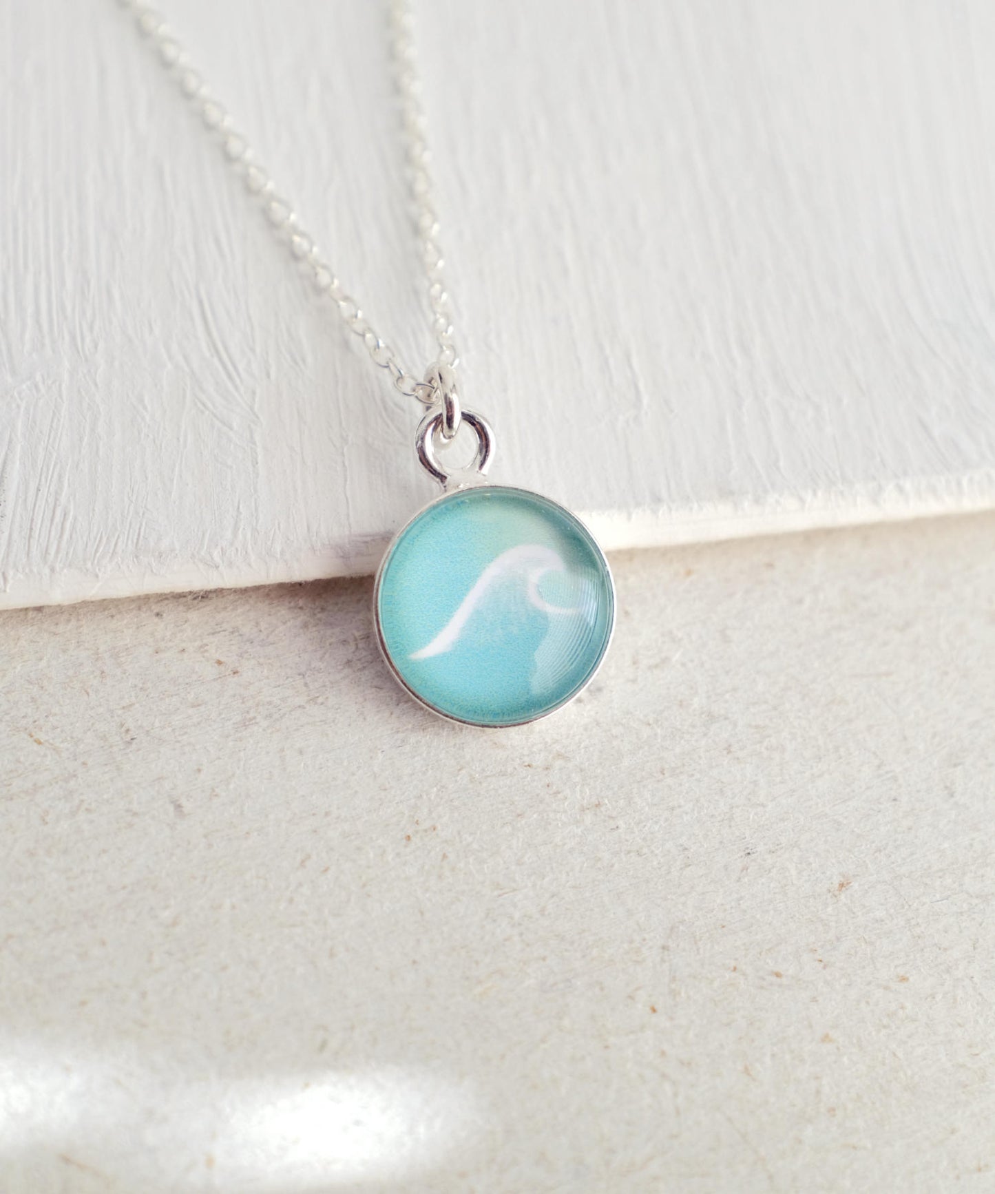 Sterling Silver Wave Necklace in Sea Glass Green