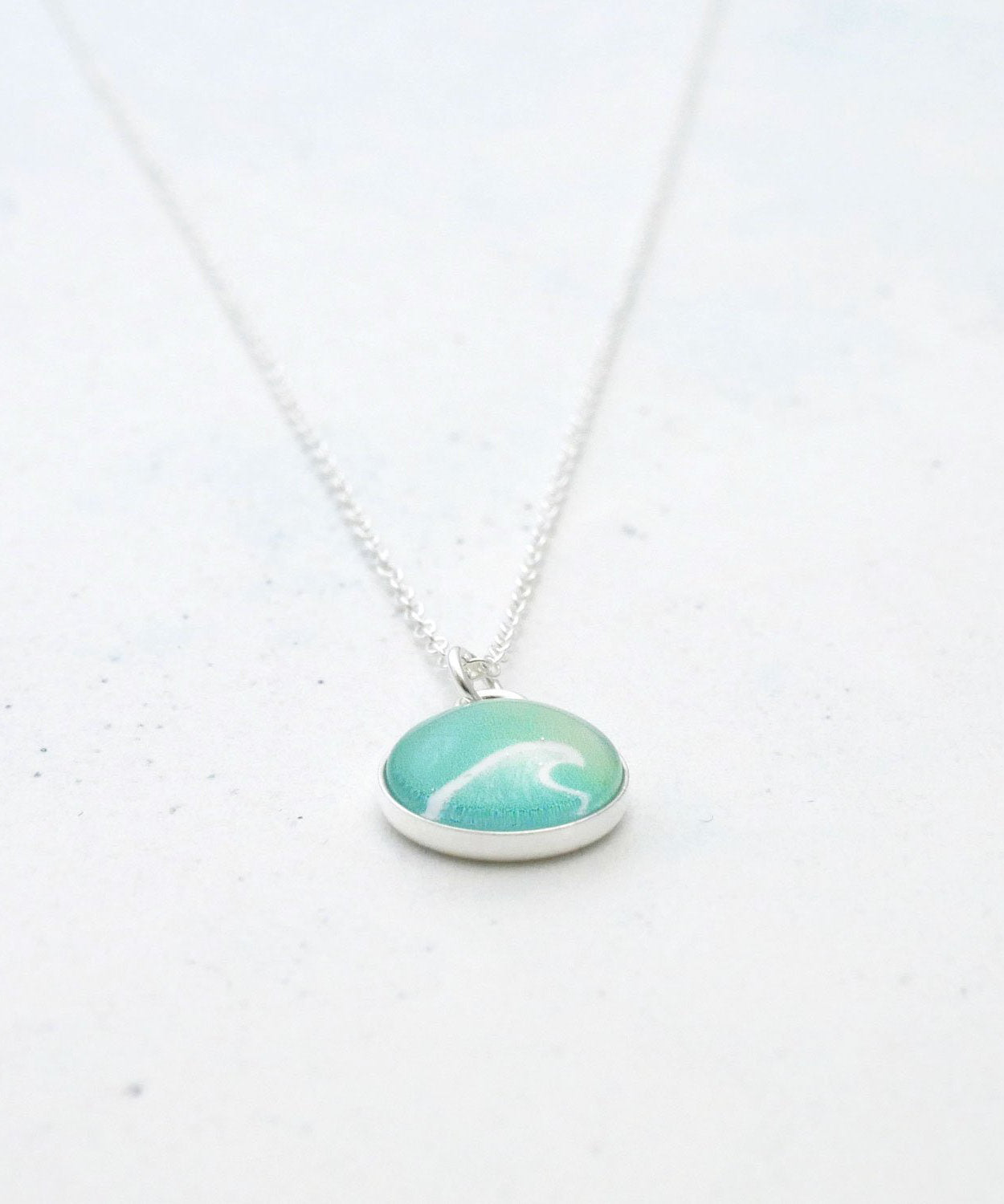 Sterling Silver Wave Necklace in Sea Glass Green