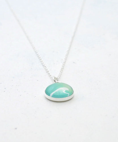 Sterling Silver Wave Necklace in Sea Glass Green
