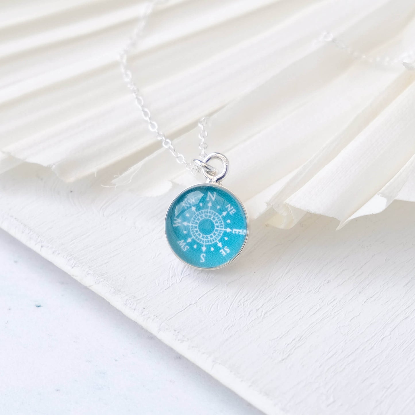 Sterling Silver Teal Green Compass Necklace