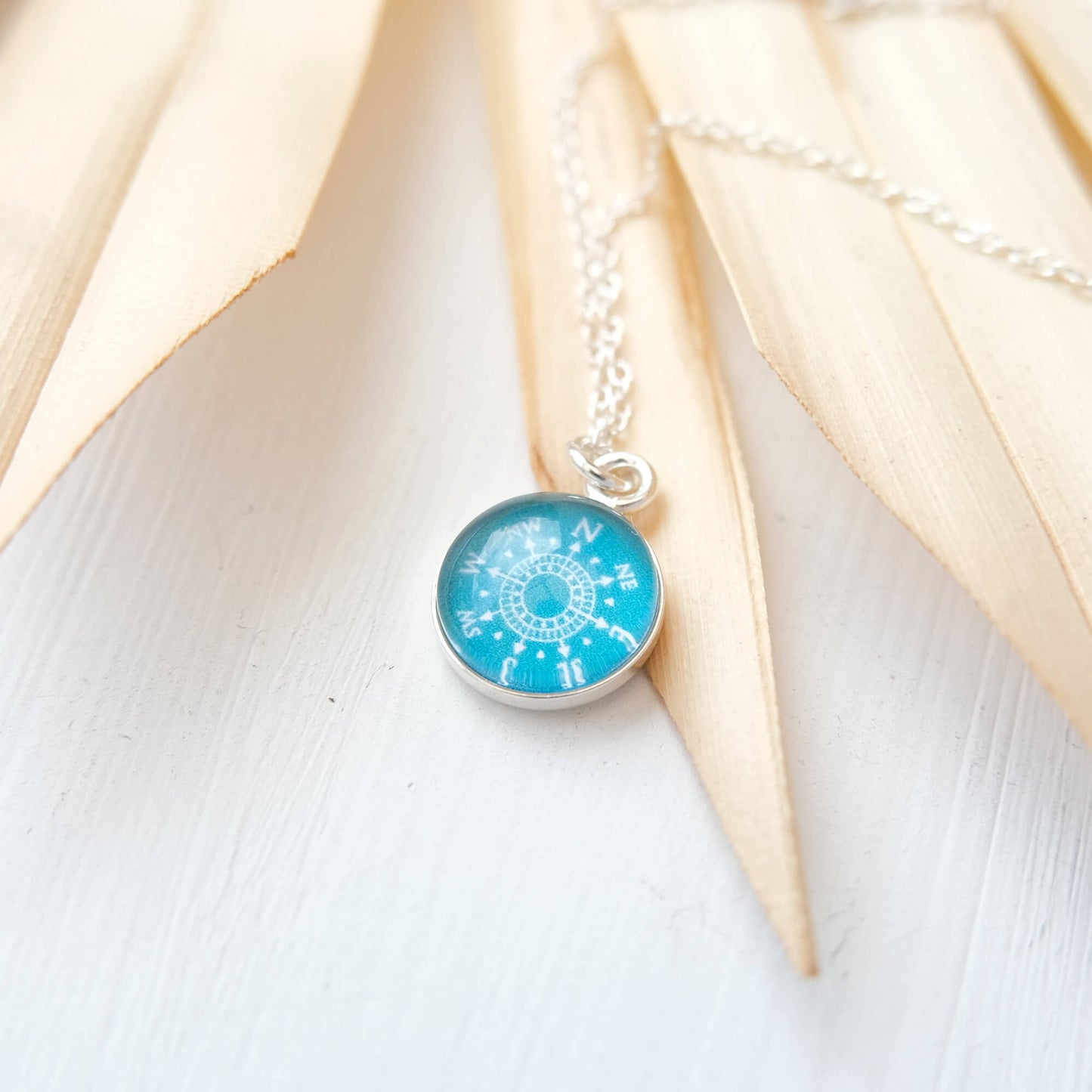 Sterling Silver Teal Green Compass Necklace
