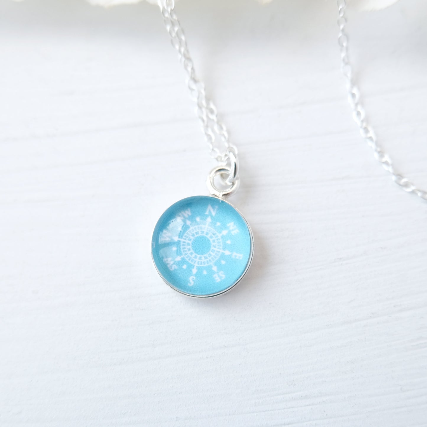 Sterling Silver Turquoise Blue Compass Necklace