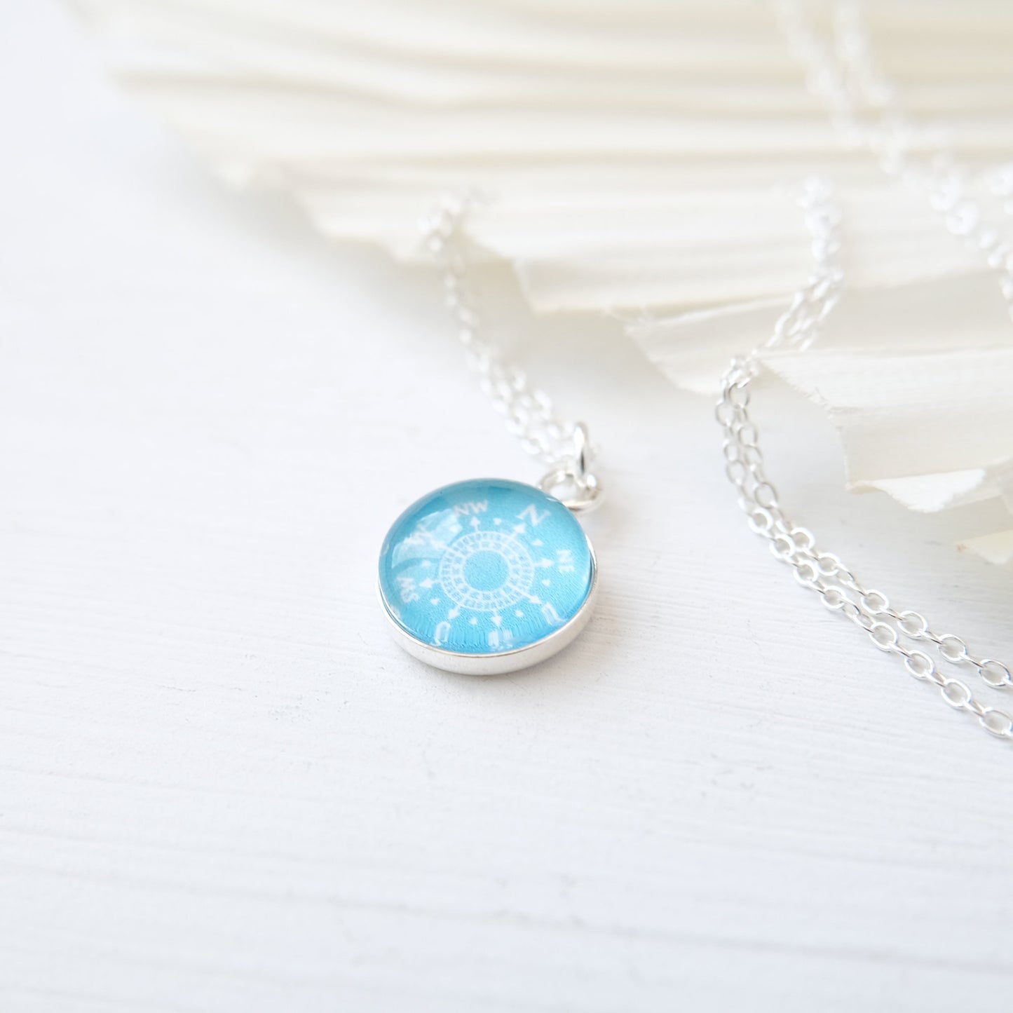 Sterling Silver Turquoise Blue Compass Necklace