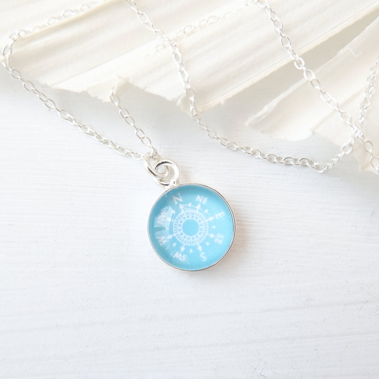 Sterling Silver Turquoise Blue Compass Necklace