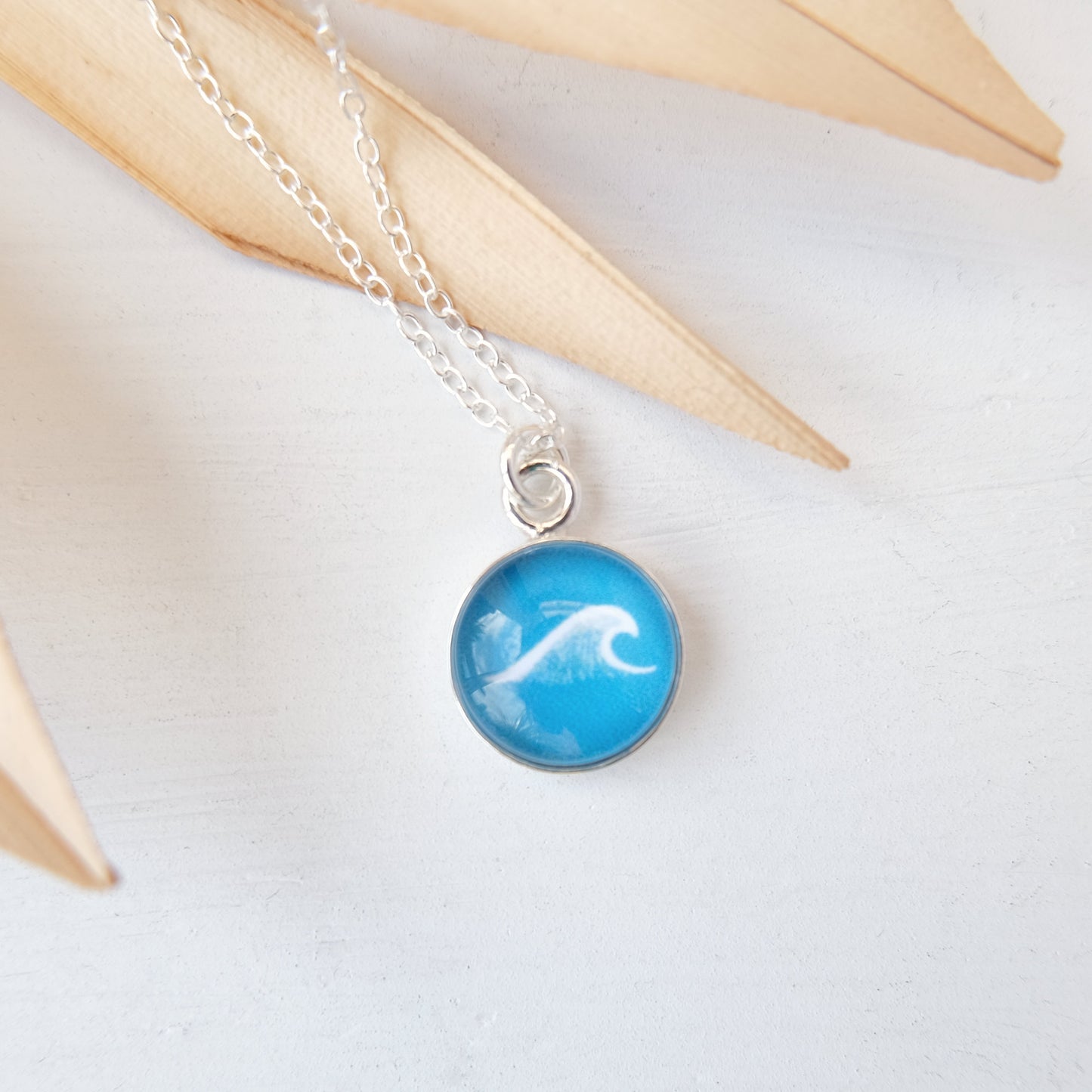 Tiny Sterling Silver Lagoon Blue Wave Necklace