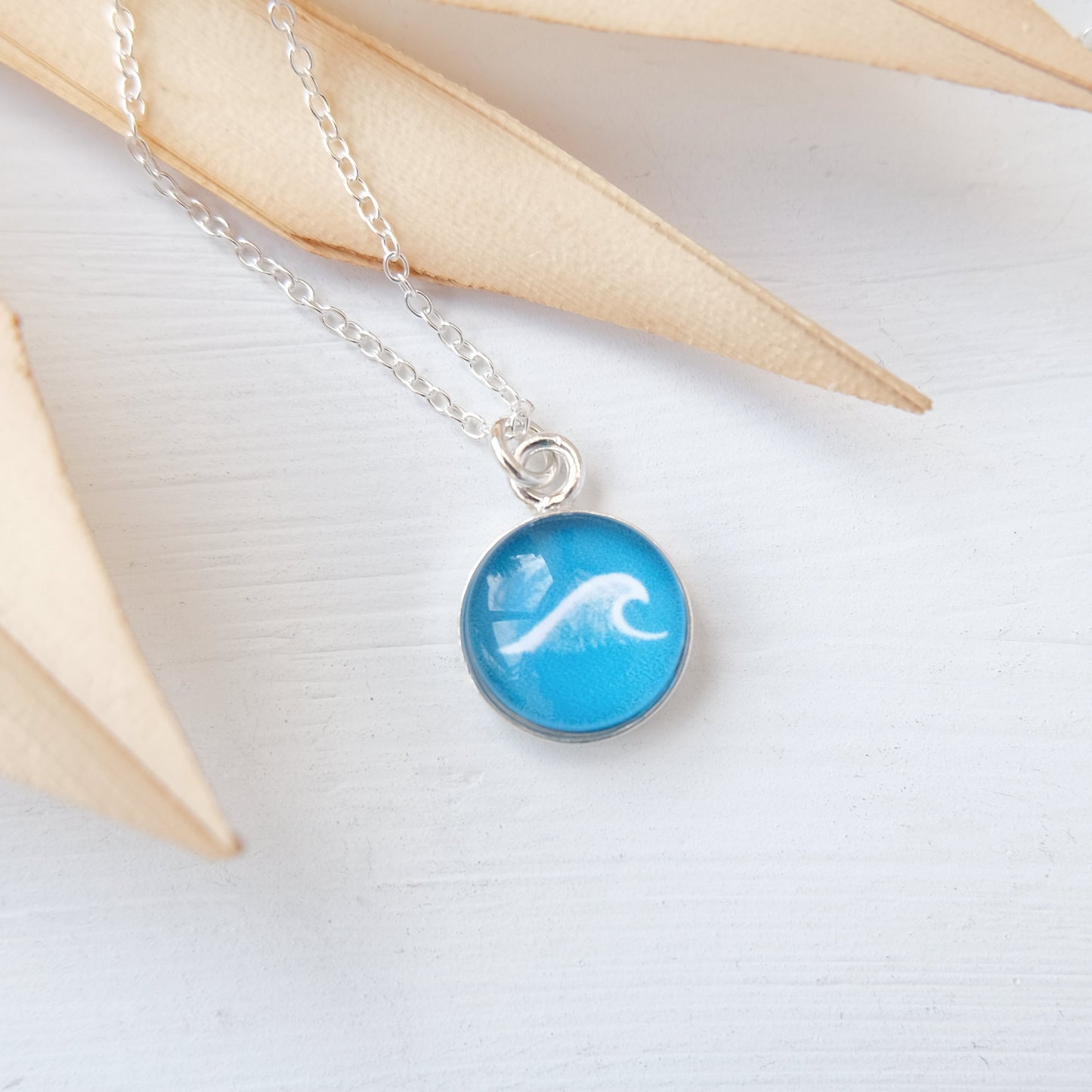 Tiny Sterling Silver Lagoon Blue Wave Necklace