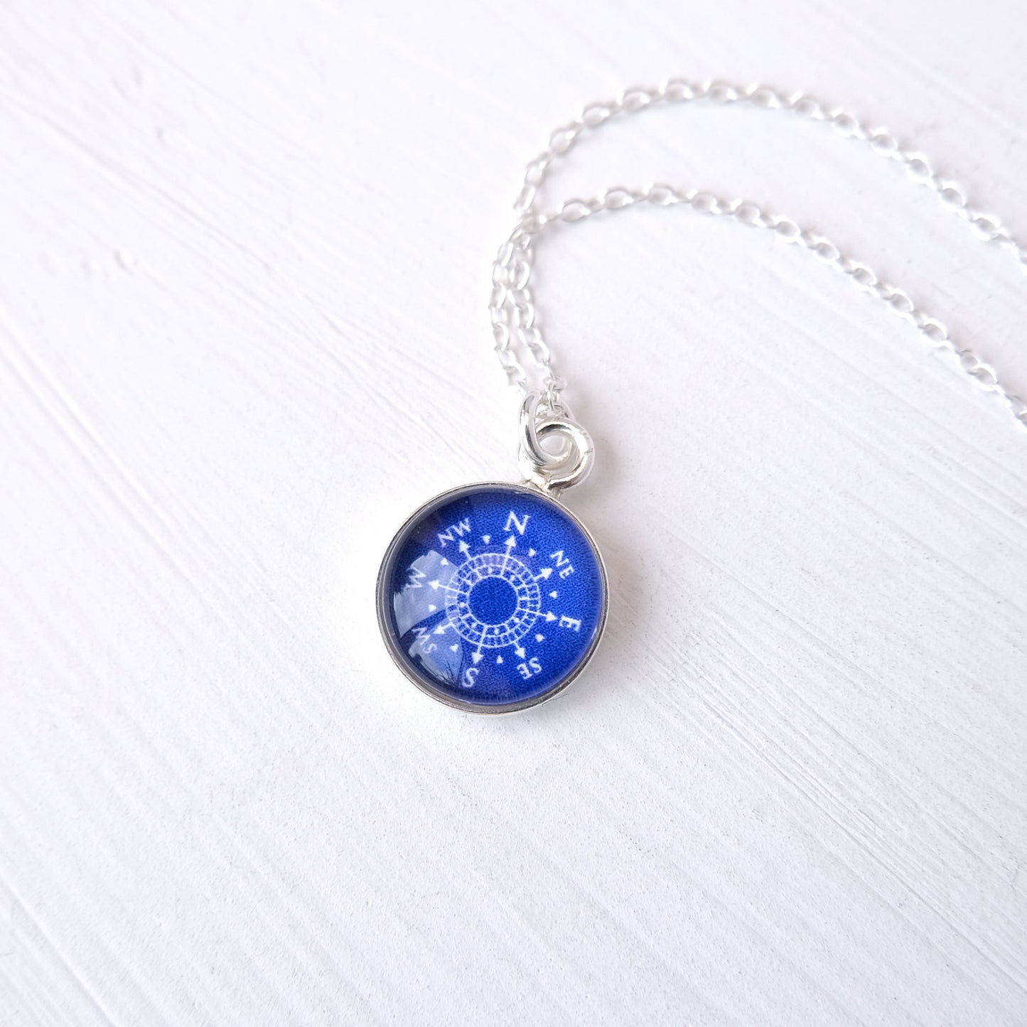 Navy Blue Sterling Silver Compass Necklace