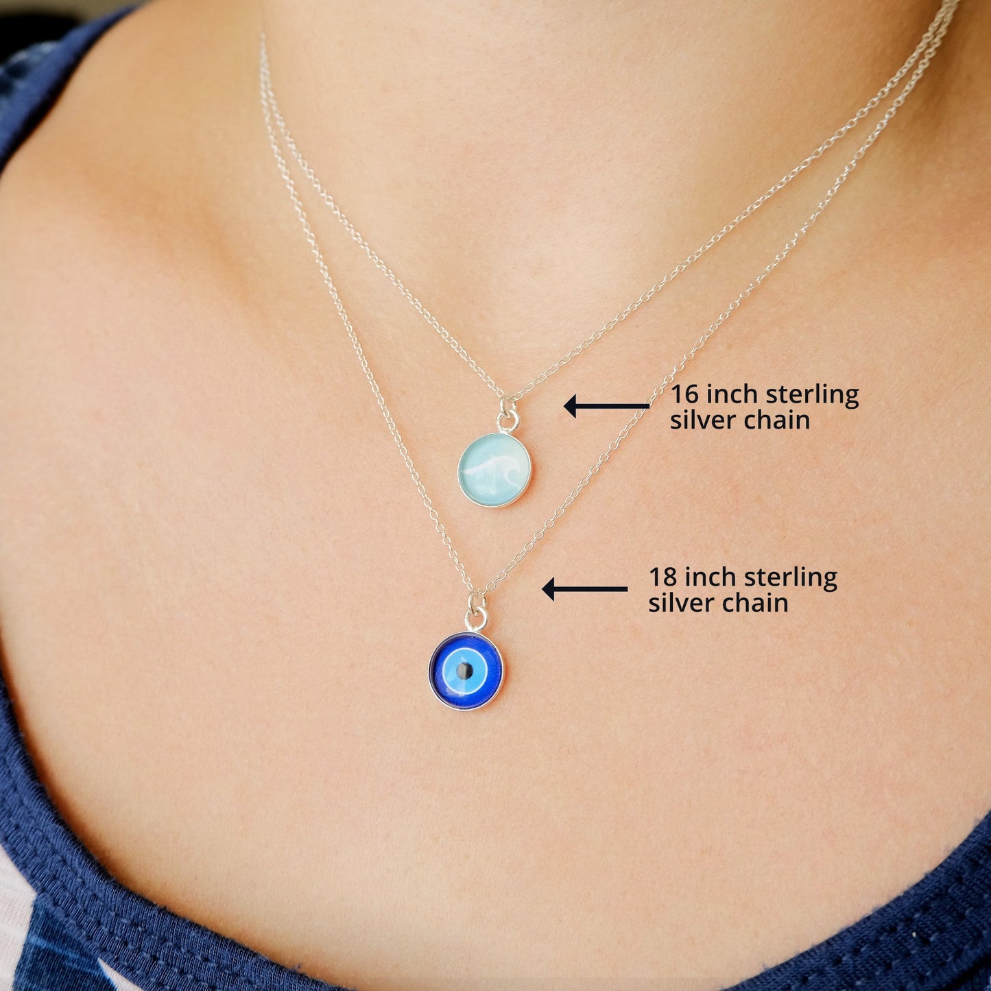 Tiny Sterling Silver Turquoise Wave Necklace