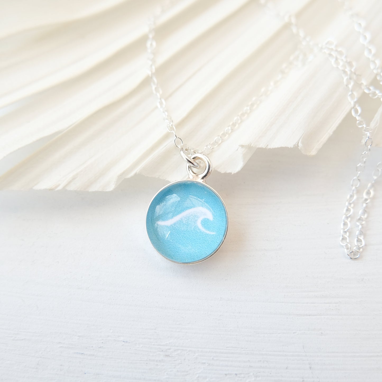Tiny Sterling Silver Turquoise Wave Necklace