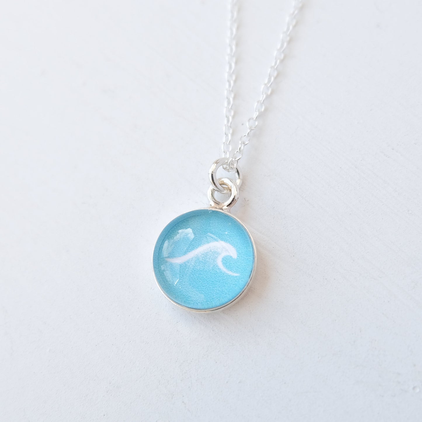 Tiny Sterling Silver Turquoise Wave Necklace