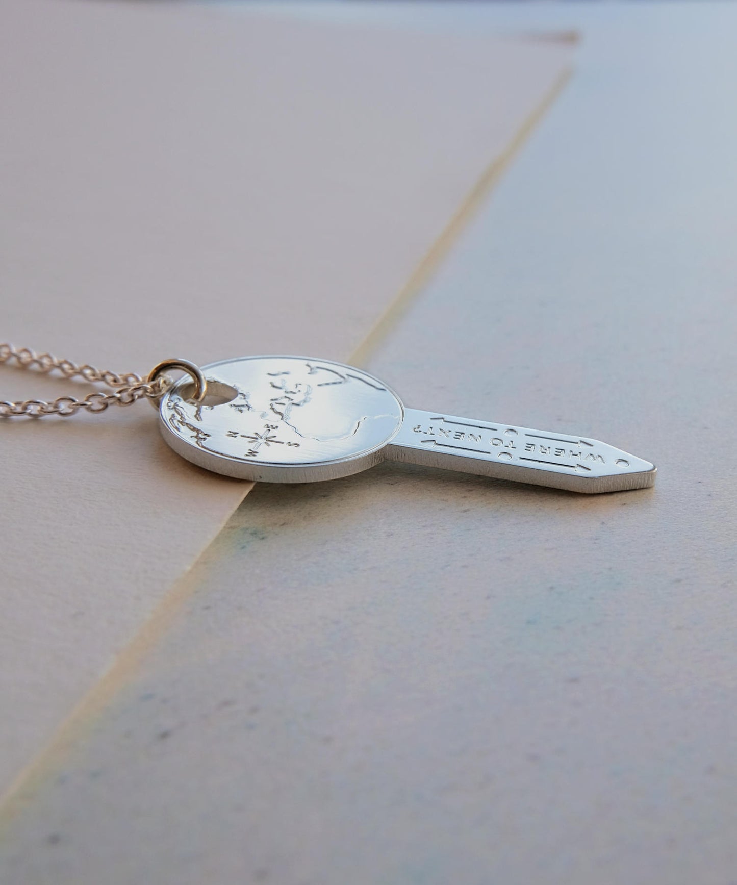 Key to the World Travel Necklace Side View Cassiopi