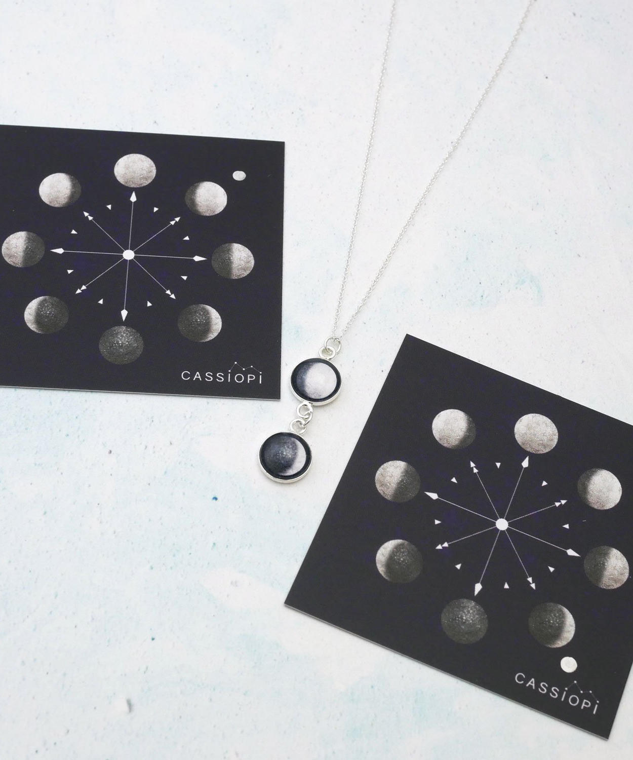Double Moon Phase Necklace Personalised Card