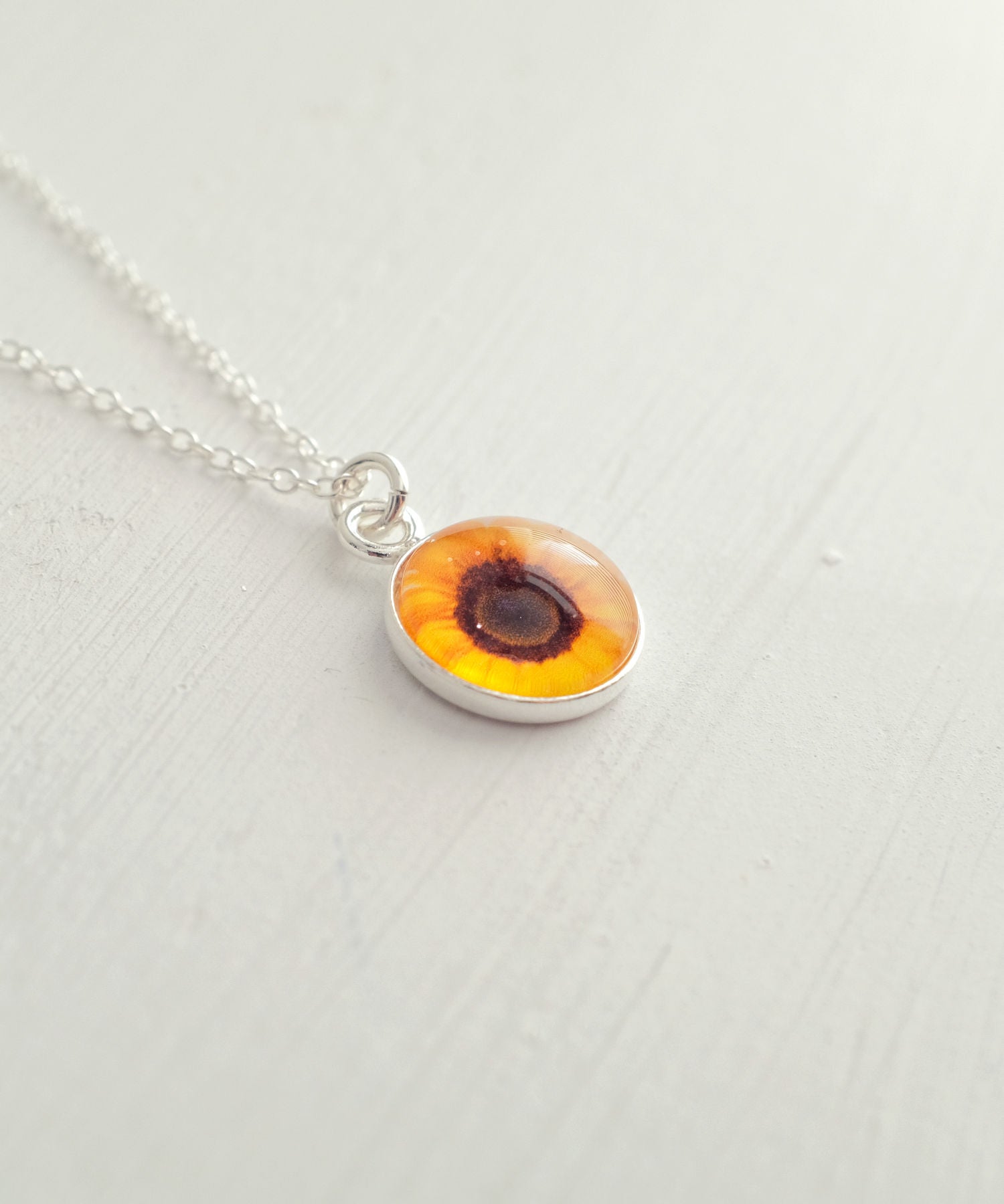 Sterling Silver Sunflower Necklace Side View