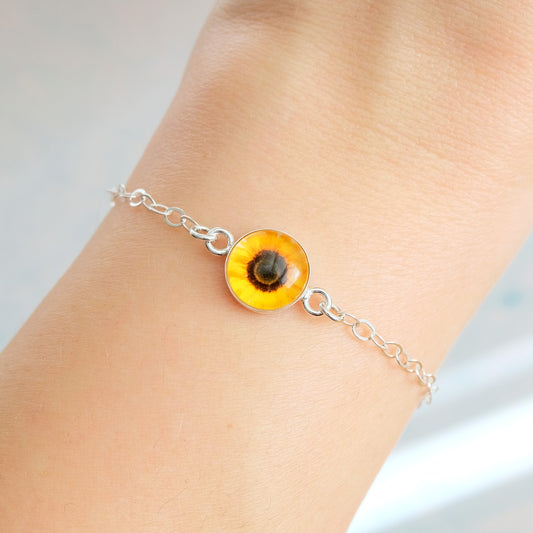 Adjustable Sterling Silver Sunflower Bracelet