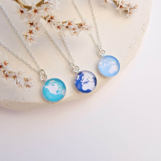 Sterling Silver World Map Necklace
