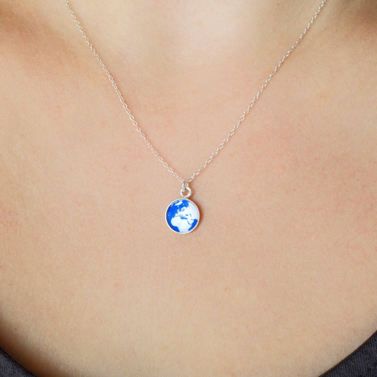 Sterling Silver World Map Necklace