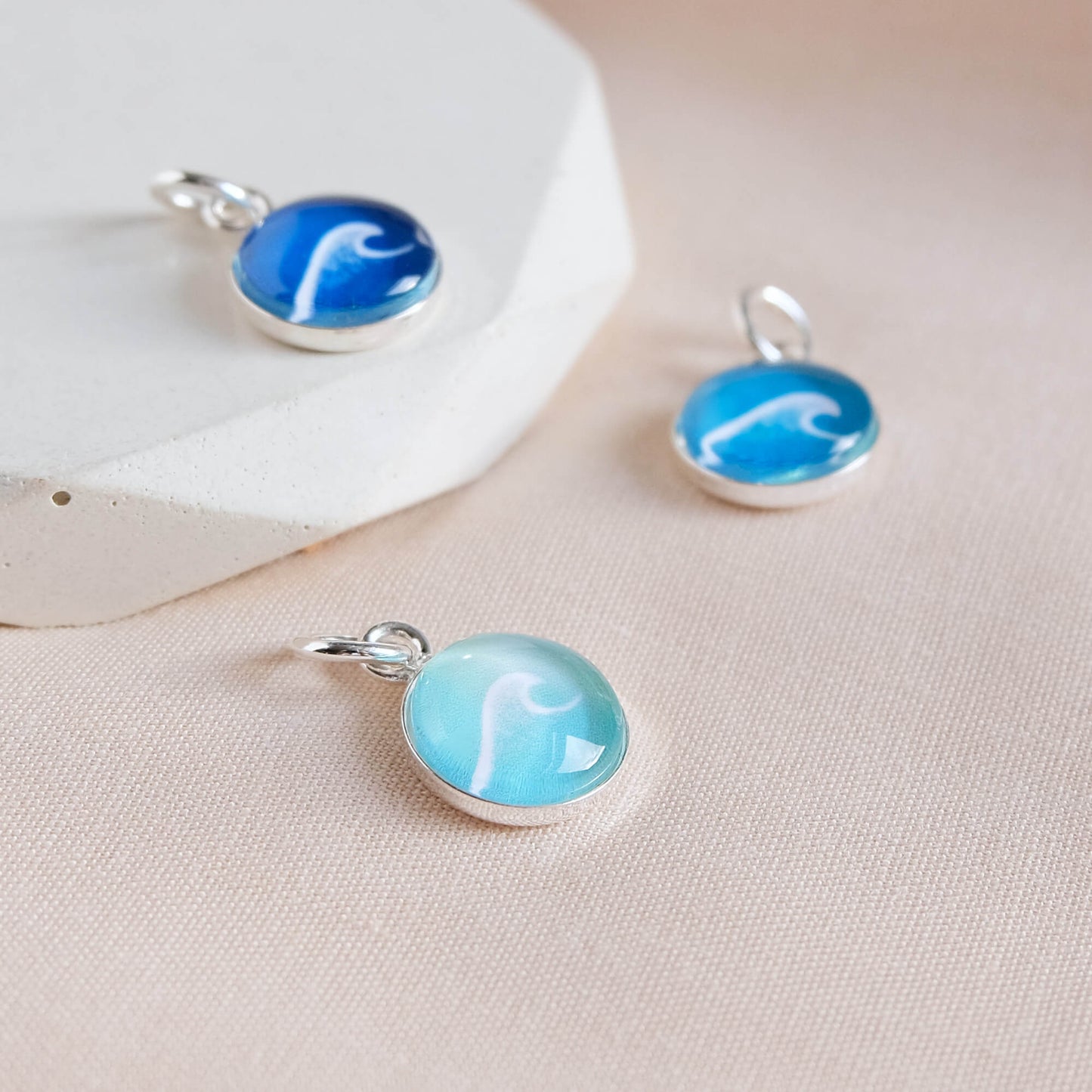 Deep Sea Blue Sterling Silver Wave Charm