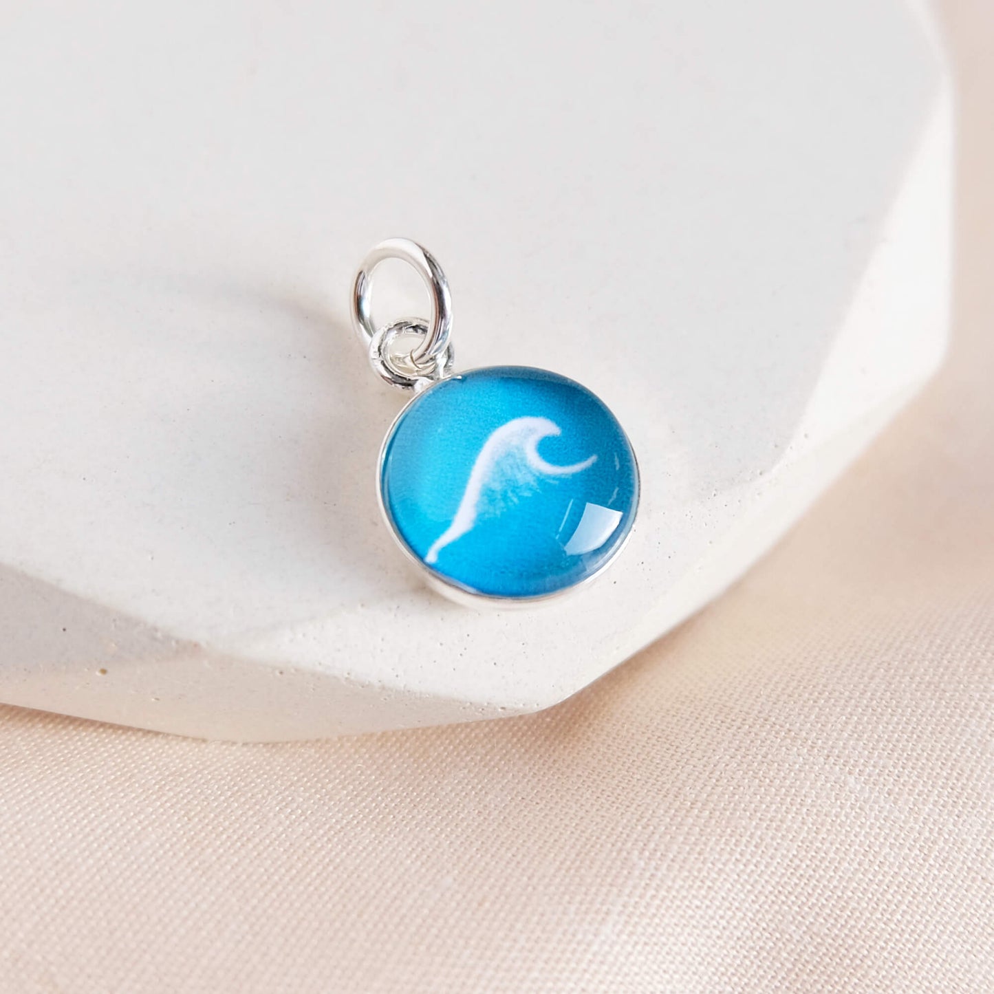 Sea Glass Green Sterling Silver Wave Charm