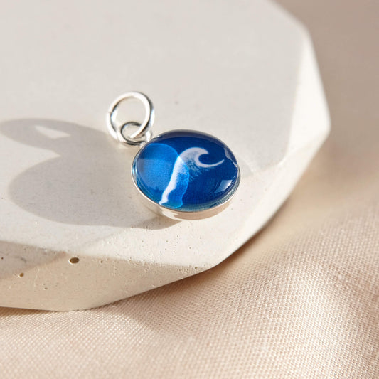 Deep Sea Blue Sterling Silver Wave Charm