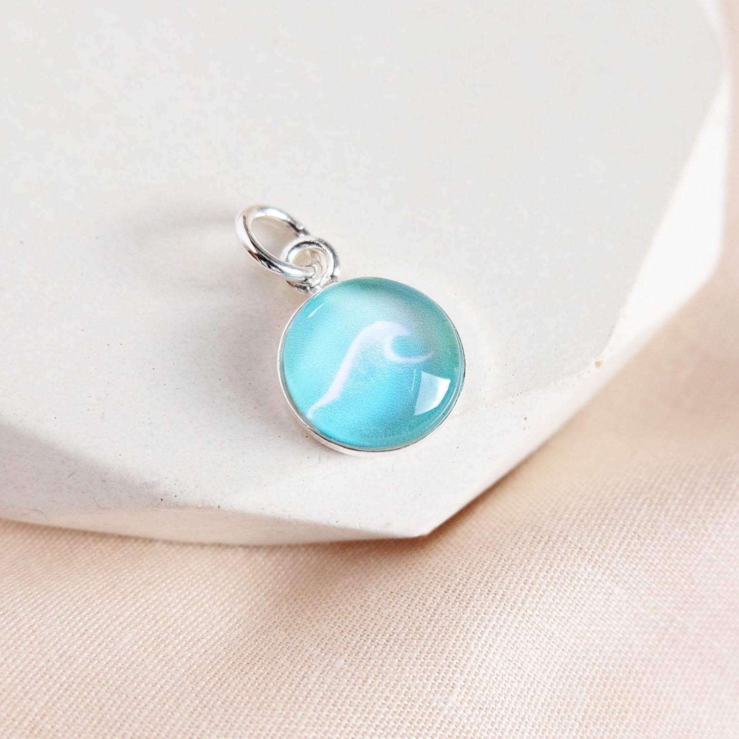 Deep Sea Blue Sterling Silver Wave Charm