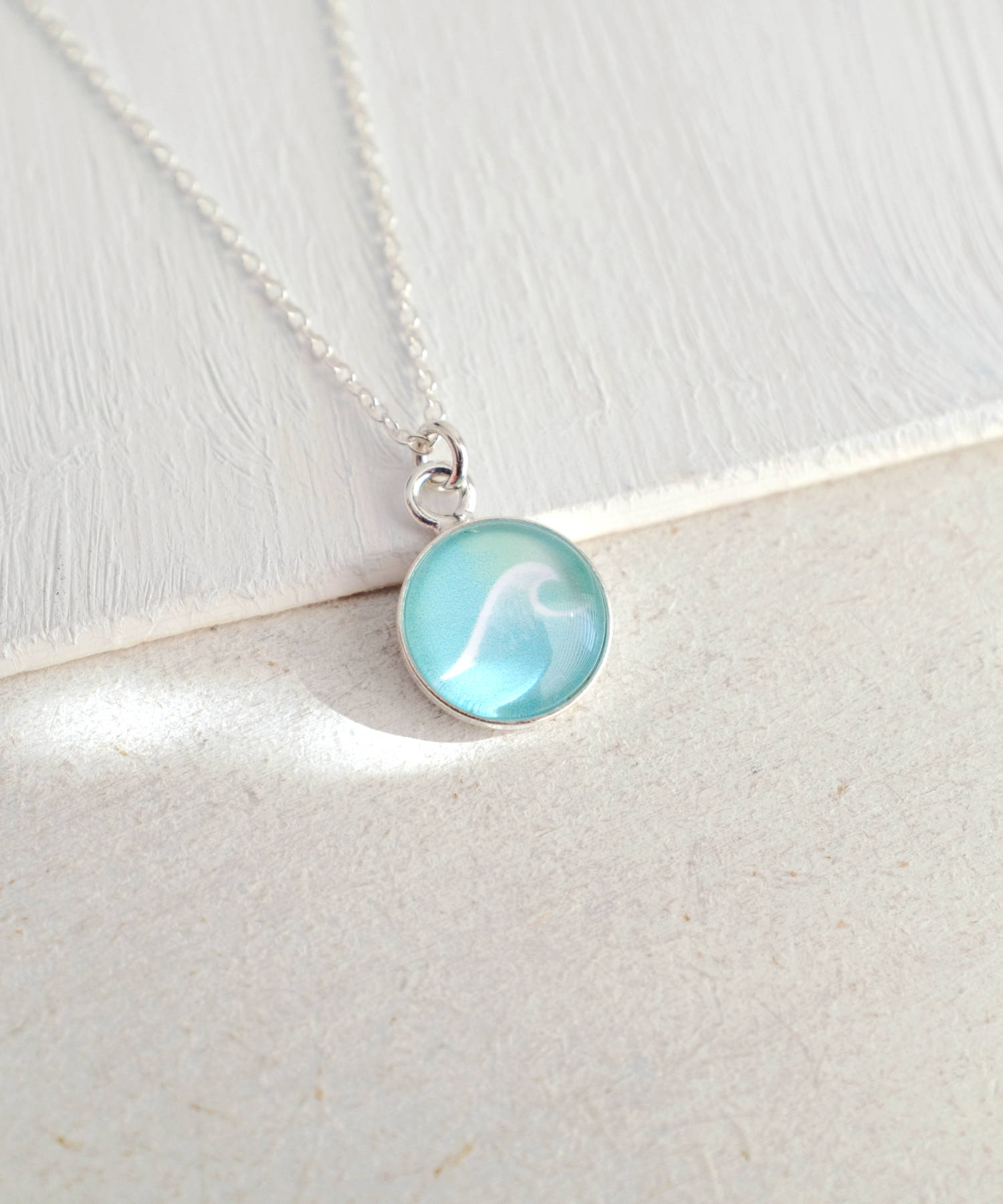 Sterling Silver Wave Necklace - Sea Glass Green