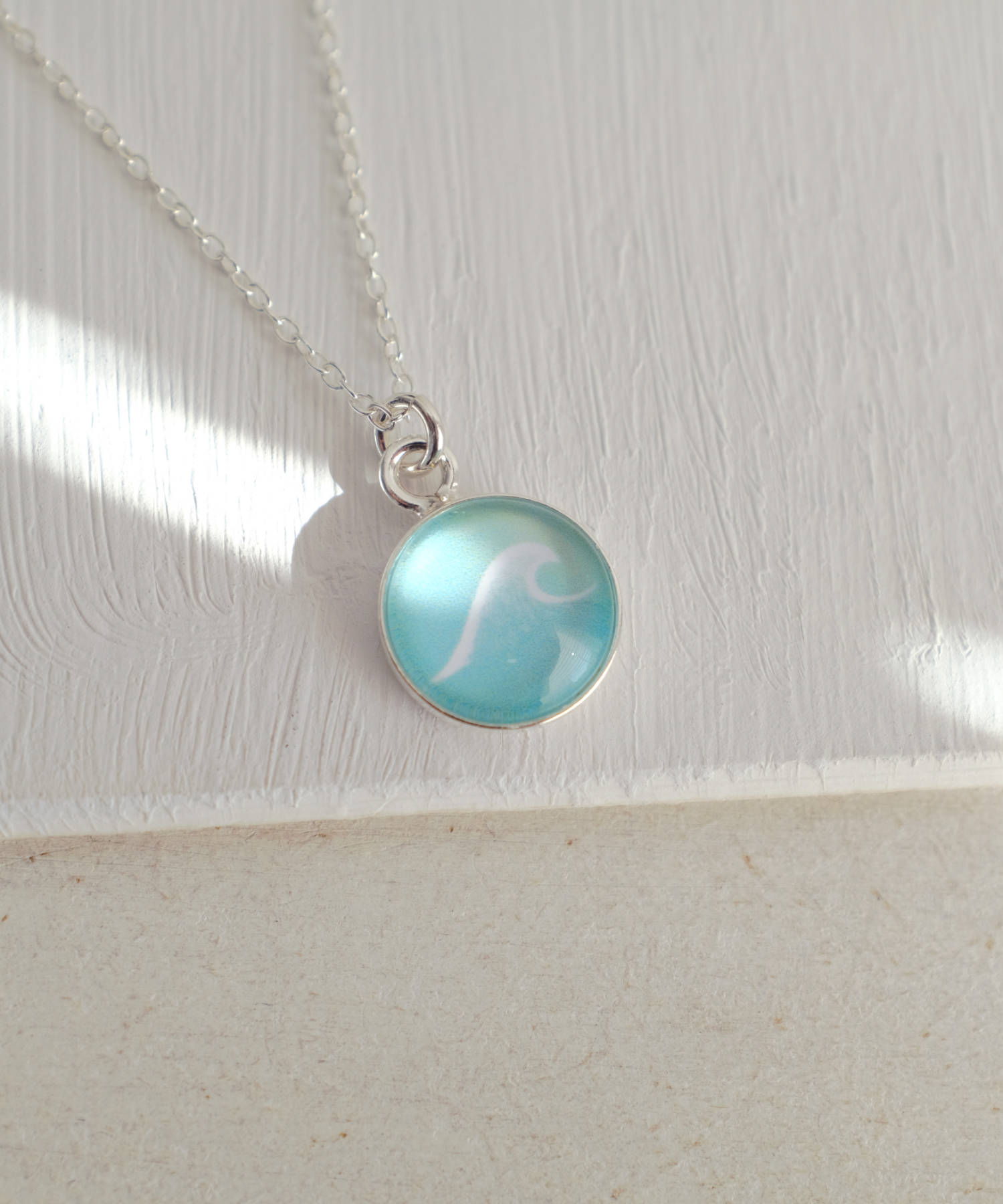 Sterling Silver Wave Necklace - Sea Glass Green