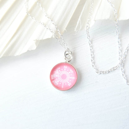 Sterling Silver Coral Pink Compass Necklace