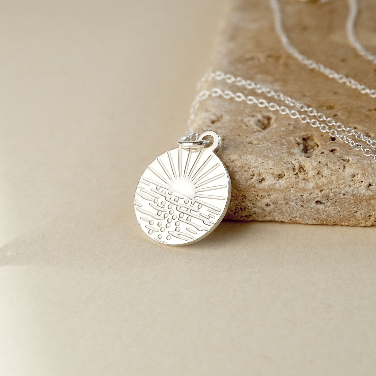 Happy Place Sunset Ocean Necklace in Sterling Silver