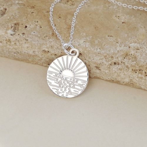 Happy Place Sunset Ocean Necklace in Sterling Silver
