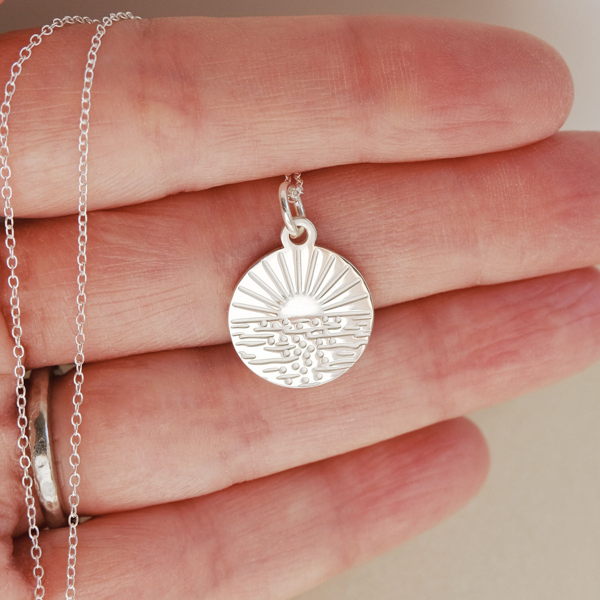 Happy Place Sunset Ocean Necklace in Sterling Silver