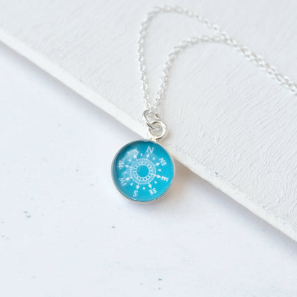 Sterling Silver Teal Green Compass Necklace