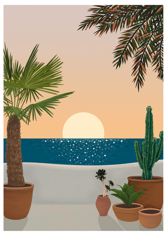 Spain Travel Print - Botanical Sunset
