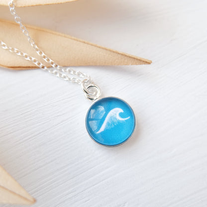 Tiny Sterling Silver Lagoon Blue Wave Necklace