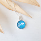 Sterling Silver Wave Necklace - Lagoon Teal Blue