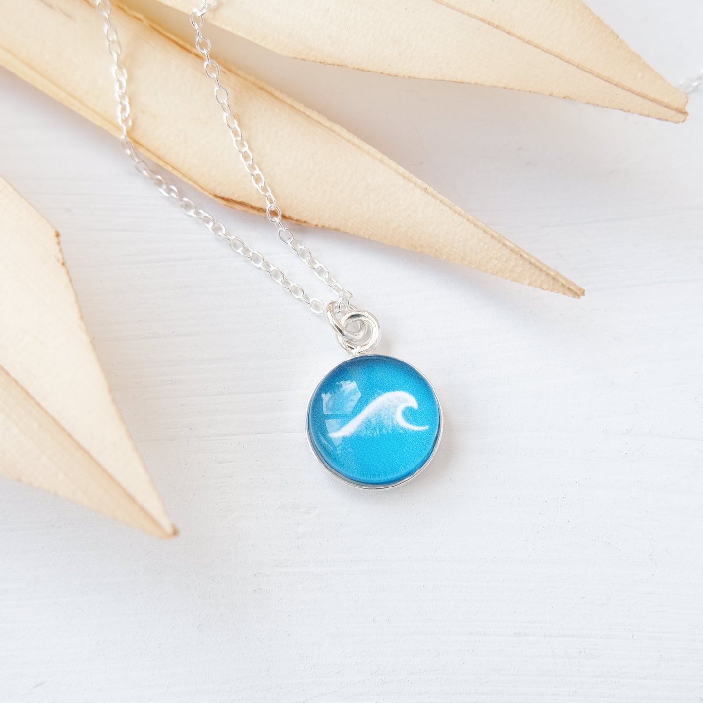 Tiny Sterling Silver Lagoon Blue Wave Necklace