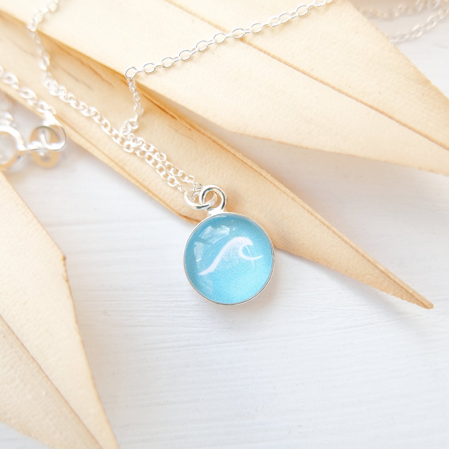 Tiny Sterling Silver Turquoise Wave Necklace
