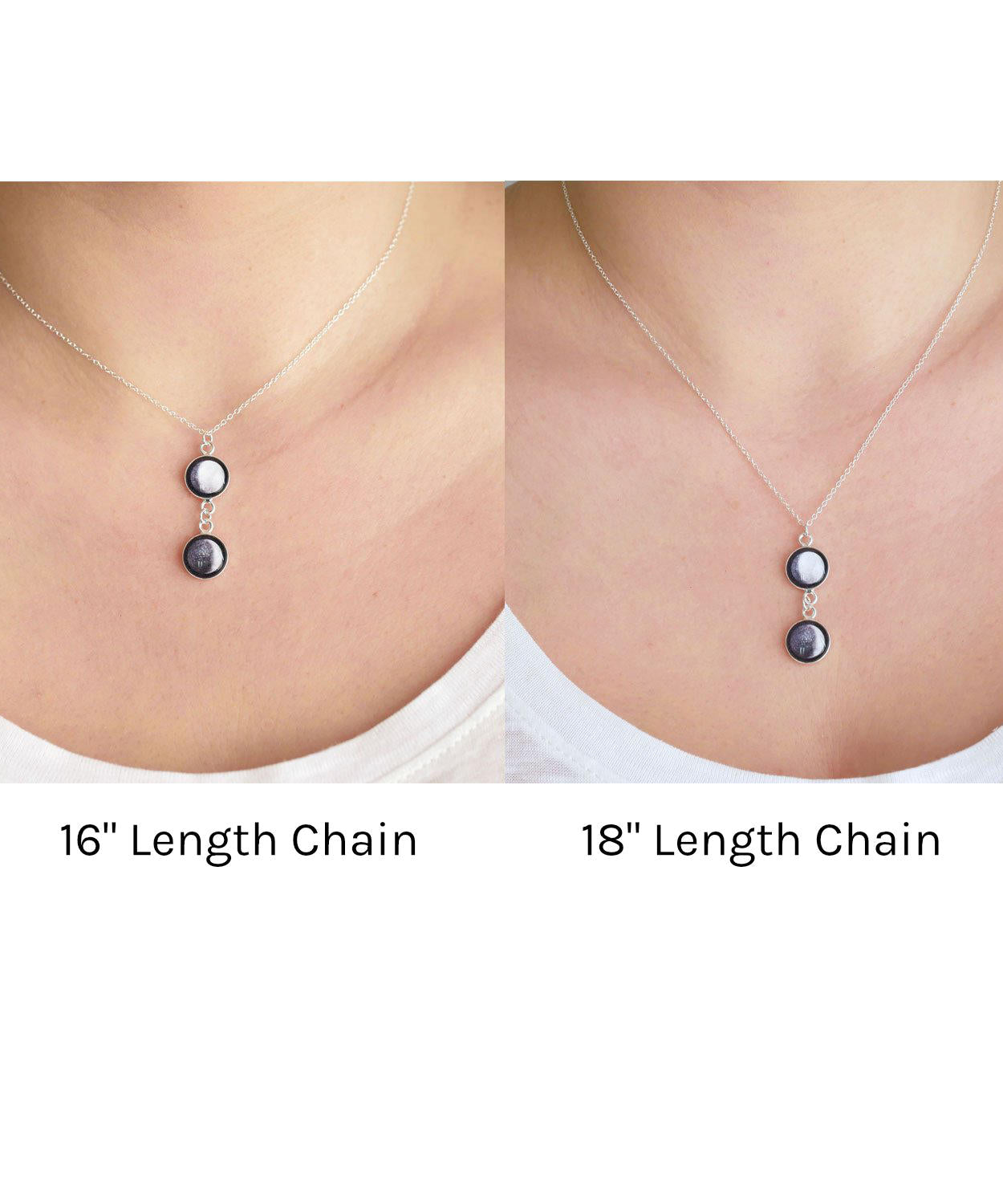 Double Moon Phase Necklace Chain Lengths