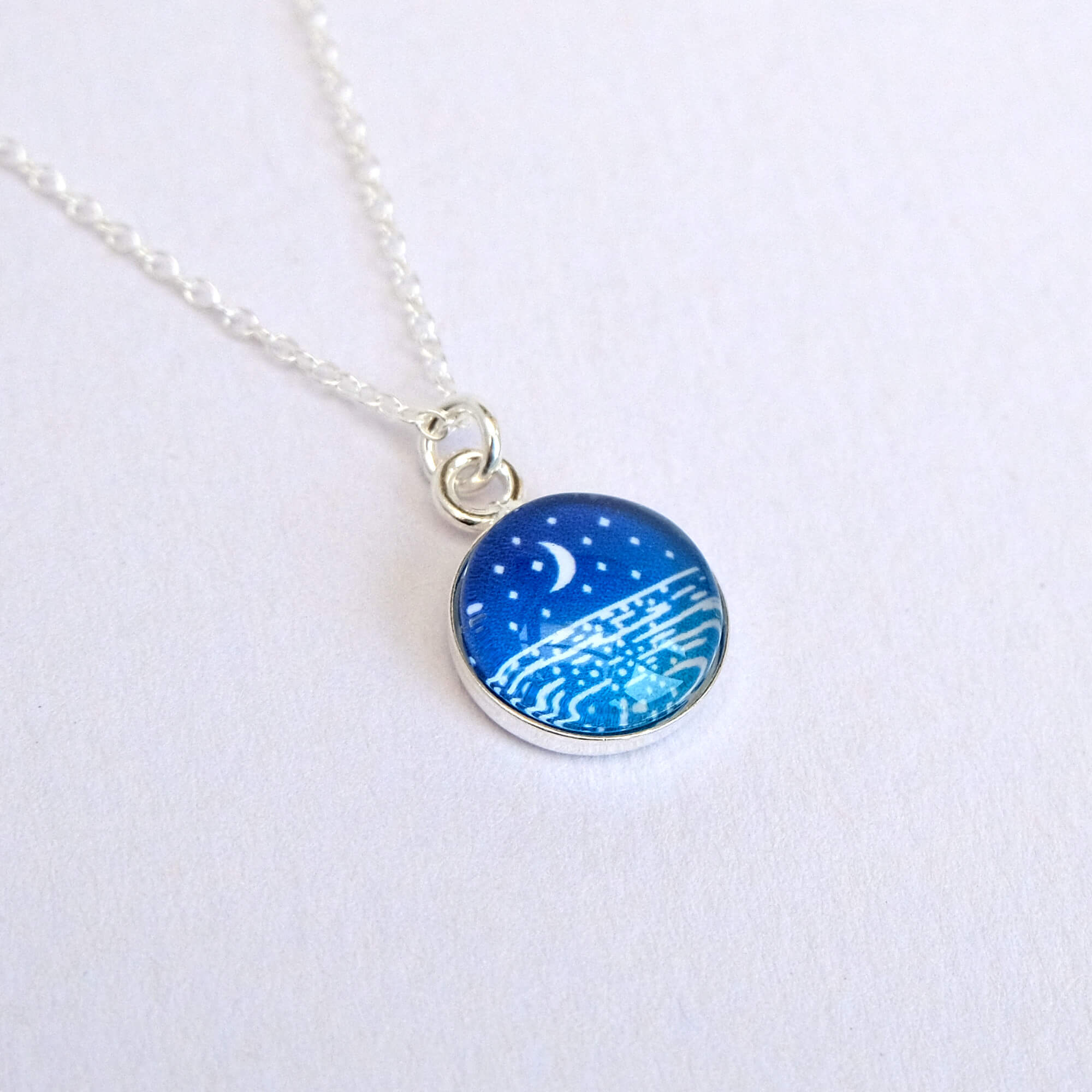 Ocean moon and stars necklace side cassiopi