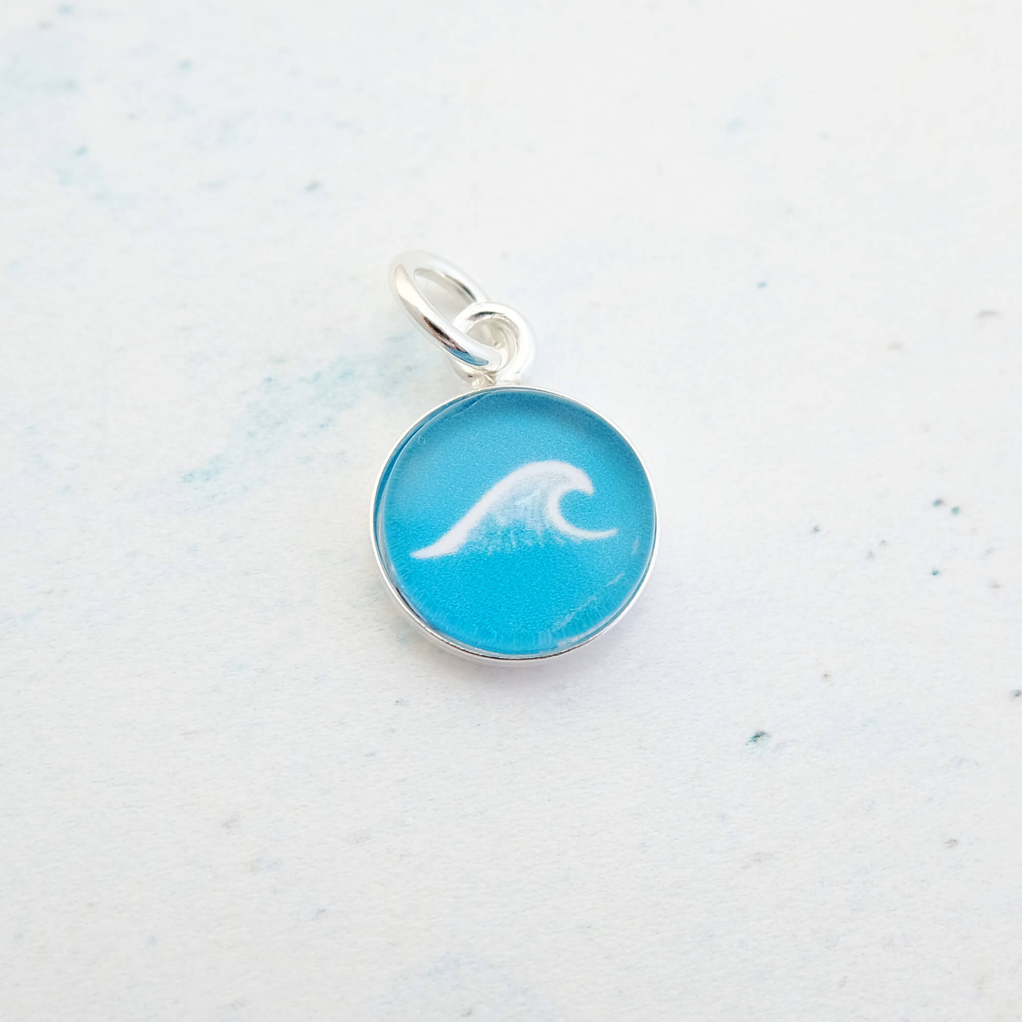 Sterling Silver Wave Charm - Lagoon Teal Blue