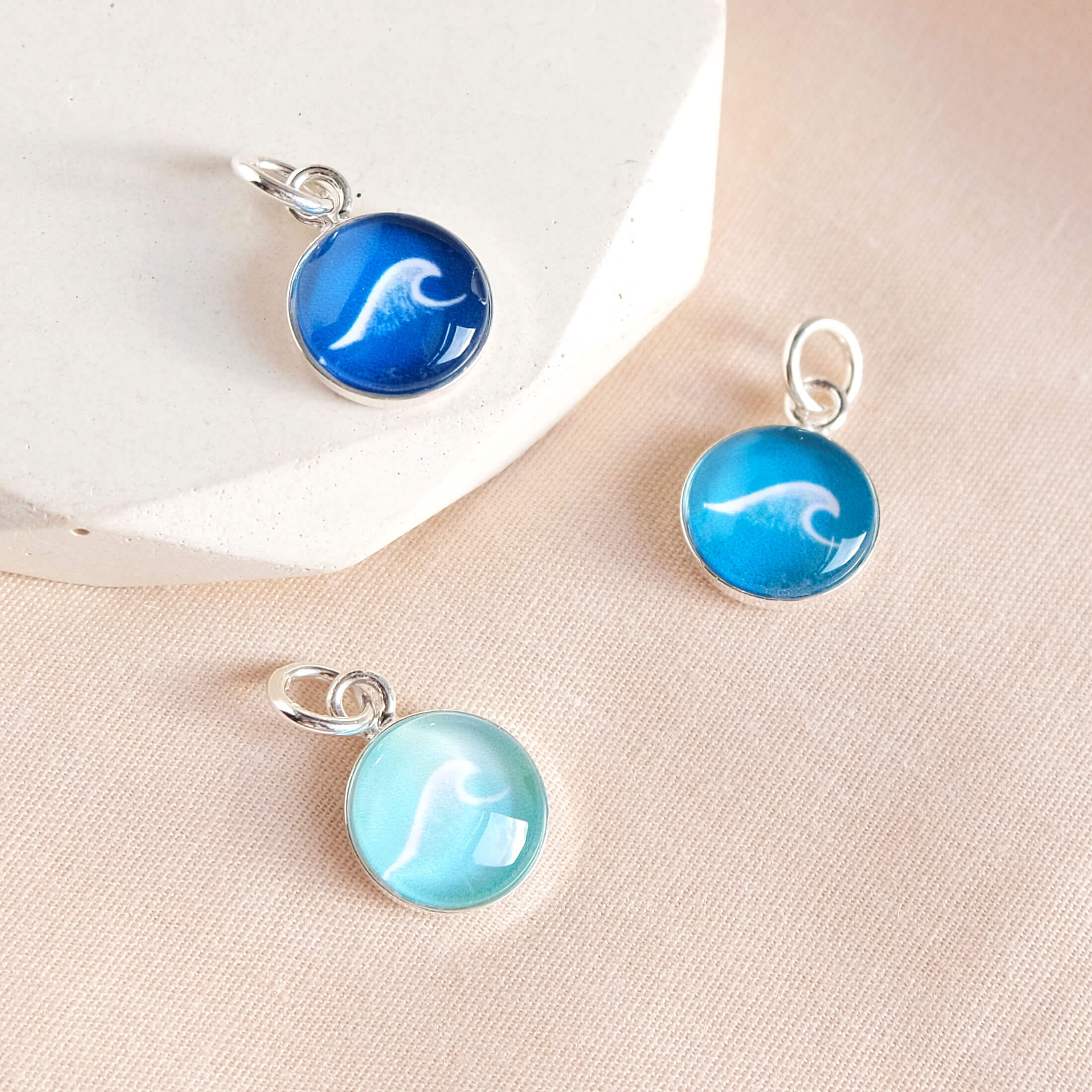 Sterling Silver Wave Charm - Lagoon Teal Blue