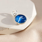 Sterling Silver Wave Charm - Deep Sea Navy Blue