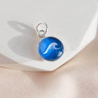 Sterling Silver Wave Charm - Deep Sea Navy Blue